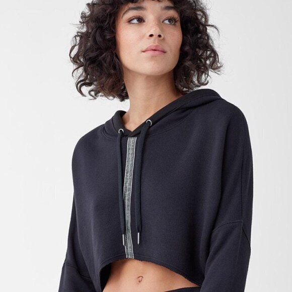 Splendid Women's French Terry Striped Asymmetric Cropped Activewear Hoodie - Picture 1 of 10